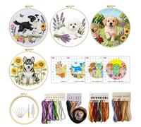 Set da ricamo per principianti, modelli di cani, set da ricamo a forma di animale, per principianti, adulti, anziani, adolescenti, hobbisti, per la gestione dello stress, per lavori a casa, studio