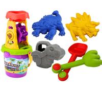 Set da sabbia a tema dinosauri con mulino - paletta, rastrello, annaffiatoio e formine
