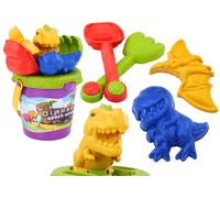 Set da sabbia con formine dei dinosauri - secchiello, paletta e rastrello