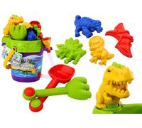 Set da sabbia per bambini a tema dinosauri - secchiello con doccino, annaffiatoio e formine