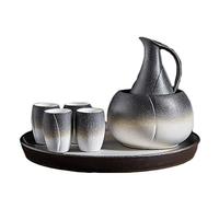 Set da sakè da 7 Pezzi, Set da sakè Bicolore in Ceramica Bianca e Nera con teiera e Vassoio riscaldanti, per tè Shochu Freddo e Caldo, Set da tavola con Colori sorprendenti, Il miglior Regalo
