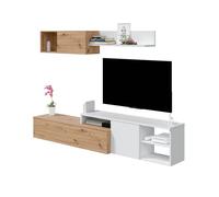 Parete Attrezzata Reversibile 220 Cm Mobile TV E Modulo Sospeso Rovere E Bianco