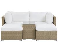Set da Salotto a 2 Posti in Rattan Marrone Chiaro e Cuscini Bianco Crema Noto