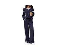 Set da Salotto da Donna Composto da 2 Pezzi, Tuta, Pullover A Blocchi di Colore, Pantaloni A Gamba Larga e Tuta Coordinata Blu Navy S