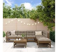 Set da salotto da giardino, in legno massello di pino miele, per esterni con cuscino, per patio, divano ad angolo, balcone, terrazza, set moderno per soggiorno