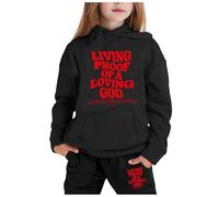 Set da salotto per bambine 2 pezzi abiti autunno con cappuccio vivente prova di un dio amorevole tuta set bambino viaggio manica lunga uscire tuta set pantaloni tuta tuta cristiana, Nero , 6-7 Years