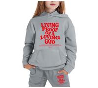 Set da salotto per bambine 2 pezzi abiti autunno con cappuccio vivente prova di un dio amorevole tuta set bambino viaggio manica lunga uscire tuta set pantaloni tuta tuta cristiana, Grigio, 12-13