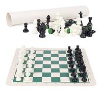 Set da scacchi pieghevole da viaggio, Set di scacchi da torneo internazionale for l'istruzione con tappetino arrotolabile in vinile verde e pezzi