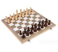 Set da scacchi pieghevole da viaggio, Set di scacchi in legno con tavola pieghevole e contenitore, scacchiera beige marrone, dimensioni 24-44 cm(34 * 34cm)