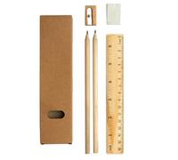 Set da scrivania in legno sostenibile Chinchilla®: gomma, temperamatite, righello e matite in confezione di cartone riciclato | Accessori scolastici ideali per bambini attenti all'ambiente