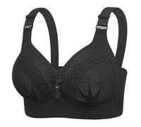 Set da scrivania sotto mano da donna, modello New Plus Size No Underwire Top Bra Thin Breathable Big Breasts to Show Small Beauty Back Four Bra Body Guainant con telaio, Le Noir, E