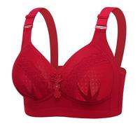 Set da scrivania sotto mano da donna, modello New Plus Size No Underwire Top Bra Thin Breathable Big Breasts to Show Small Beauty Back Four Bra Body Guainant con telaio, rosso, C