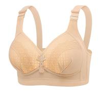 Set da scrivania sotto mano da donna, modello New Plus Size No Underwire Top Bra Thin Breathable Big Breasts to Show Small Beauty Back Four Bra Body Guainant con telaio, beige, A
