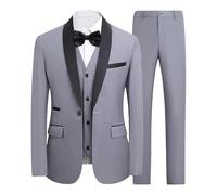 Set da smoking da uomo, 3 pezzi, vestibilità aderente, per feste, matrimoni, balli, smoking, scialle, risvolto, blazer, cappotto, gilet e pantaloni, Grigio chiaro, XXL