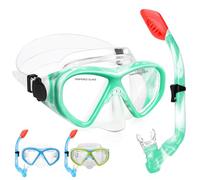 Set da snorkeling per bambini, con top asciutto, per bambini, ragazzi e ragazze, età 5-15 anni, in vetro temperato, maschera da nuoto e snorkeling, vista panoramica a 180 gradi, verde menta