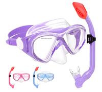 Set da snorkeling per bambini, con top asciutto, per bambini, ragazzi e ragazze, età 5-15 anni, in vetro temperato, maschera e boccaglio, vista panoramica a 180 gradi (viola chiaro)