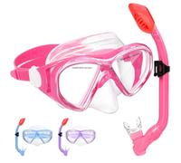 Set da snorkeling per bambini, con top asciutto, per bambini, ragazzi e ragazze, età 5-15 anni, in vetro temperato, maschera e boccaglio, vista panoramica a 180 gradi (rosa chiaro)
