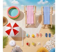 Set da Spiaggia in Miniatura con Ombrellone e Sdraio Adattabile Leggero