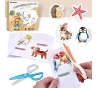 Set da taglio di carta per bambini, 2 forbici di sicurezza per bambini + 48 fogli di carta con 2 animali, set di attività per tagliare la carta, per l'asilo, per il fai da te, giocattolo educativo