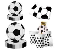 Set da tavola da 100 pezzi per feste, piatti per feste di calcio, stoviglie usa e getta per 20 ospiti, motivo: pallone da calcio bianco e nero con piatti di carta, bicchieri, tovaglioli e cannucce