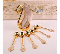 Set da tavola in acciaio inox da 7 pezzi per base cigno e 6 cucchiai o forchette per servire dessert, insalata, caffè, torte, antipasti, in acciaio inox (bianco dorato)