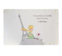 Set da tavola Le Petit Prince a Parigi Seduto vicino alla Torre Eiffel e contemplando la sua Rosa - Fondo Bianco con stelle Tutto Intorno