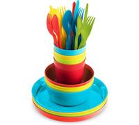 Set da tavola per bambini, 24 pezzi, set di stoviglie in plastica riutilizzabili, 4 piatti da cena e insalatiere infrangibili, 4 tazze da 240 ml, 4 coltelli, forchette e cucchiai riutilizzabili, senza