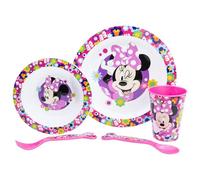 Set da tavola per bambini, riutilizzabile, adatto al microonde, composto da bicchiere, piatto, ciotola e posate Minnie