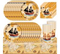 Set da tavola per feste a tema pirata, 61 pezzi, tema Halloween, compleanno | Forniture per feste pirata, Halloween, feste di compleanno per ragazzi e ragazze