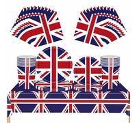 Set da tavola per feste con bandiera del Regno Unito, 69 pezzi, decorazioni per la tavola per l'80° anniversario, piatti di carta, tovaglioli, tazze e tovaglia, stoviglie della Gran Bretagna per feste