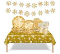 Set da tavola per feste di Natale, 70 pezzi, con piatti, tovaglioli, bicchieri, tovaglia e striscione, usa e getta, decorazioni per la tavola e le feste natalizie