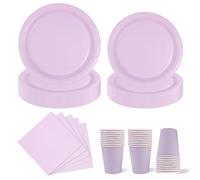Set da tavola viola da 96 pezzi, piatti di carta, bicchieri e tovaglioli, set di stoviglie per laurea, vacanze, matrimoni, feste di compleanno, baby shower, decorazioni per 24 ospiti