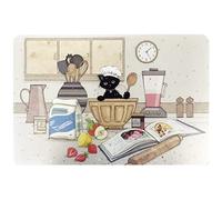 Set da tavolo con un gatto patissier in piena azione nella sua cucina