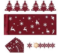 Set da tavolo da 19 pezzi, con runner da tavolo, 150 x 40 cm, sottobicchieri e tasche per posate in feltro, per tavoli festivi