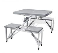 Set da tavolo da campeggio pieghevole con 4 sgabelli in alluminio grigio chiaro extra, tavolo multiuso con arie, uso interno esterno per barbecue | Picnic | Giardino | Partite per ufficio Impostare