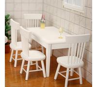 Set da tavolo da pranzo in miniatura bianco in scala 1:12, 1 tavolo e 4 sedie, mobili per casa delle bambole, articoli decorativi per camera da letto, scrivania vintage, decorazione, set da gioco, art