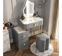 Set da Tavolo da Vanità per Il Trucco, Tavolo da Vanità con Specchio Illuminato, Toeletta, modalità di Illuminazione A Tre Colori, con 3 Cassetti Portaoggetti, Mobili da Came, Grey, 50cm