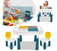 Set da tavolo per attività per bambini 6 in 1 con 2 sedie e blocchi da costruzione, tavolo da gioco e apprendimento multifunzionale con spazio per la scuola materna domestica Punti salienti del prodot