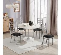 Set da tavolo per tavolo da 4, 120 cm, con 4 sedie per sala da pranzo, caffè, piccoli spazi (tabella bianca e sedia da pranzo grigia)