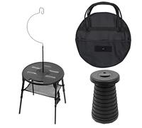 Set da Tavolo Rotondo da Campeggio All'aperto - Tavolo in Plastica Regolabile con Sgabelli Telescopici e Sedie Pieghevoli, Portatile per Picnic, Escursionismo, Cortile, Leggero e Resistente(Black)