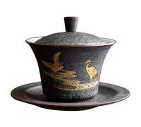 Set da tè cinese Gaiwan, realizzato a mano, con coperchio in ceramica retrò | Set da tè Gaiwan in ceramica fatto a mano con gru per tè Kung Fu, ceramica grossa anti-caldo per un'esperienza autentica di