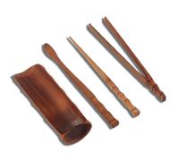 Set da tè cinese Gongfu da 4 pezzi, set da tè in bambù naturale, accessori per la cerimonia del tè, include pinze per aghi per la casa, casa da tè o meditazione Zen