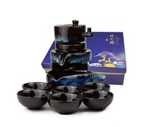 Set da tè cinese Gongfu, servizio automatico di pietra con design a mano Temmoku Glaze Ceramica Teiera Teiera 6 tazze giapponese Kung Fu Tea