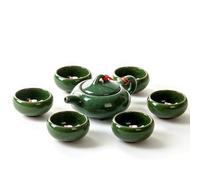 Set da tè cinese in ceramica screpolat- set da tè in ceramica Koi retrò, Set teiera e tazze Kung Fu teiera fatta a mano in porcellana e 6 tazze da tè (Verde Scuro, Scatola ecologica)