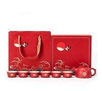Set da tè cinese Kung Fu teiera doppia felicità porcellana rossa set da tè da sposa teiera, forniture tradizionali cinesi per decorazioni nuziali, set da tè in ceramica creativa (colore: 1 vaso 6