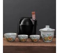 set da tè cinese, tazza da tè in ceramica cinese, Ruyao Kuaike Tazza In Ceramica Una Pentola Tre Tazze Montato Su Auto All'aperto Disegnato A Mano Semplice Borsa Portatile Da Viaggio Kung Fu Set da Tè