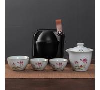 set da tè cinese, tazza da tè in ceramica cinese, Ruyao Kuaike Tazza In Ceramica Una Pentola Tre Tazze Montato Su Auto All'aperto Disegnato A Mano Semplice Borsa Portatile Da Viaggio Kung Fu Set da Tè