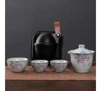 set da tè cinese, tazza da tè in ceramica cinese, Ruyao Kuaike Tazza In Ceramica Una Pentola Tre Tazze Montato Su Auto All'aperto Disegnato A Mano Semplice Borsa Portatile Da Viaggio Kung Fu Set da Tè