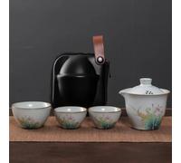 set da tè cinese, tazza da tè in ceramica cinese, Ruyao Kuaike Tazza In Ceramica Una Pentola Tre Tazze Montato Su Auto All'aperto Disegnato A Mano Semplice Borsa Portatile Da Viaggio Kung Fu Set da Tè