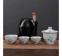 set da tè cinese, tazza da tè in ceramica cinese, Ruyao Kuaike Tazza In Ceramica Una Pentola Tre Tazze Montato Su Auto All'aperto Disegnato A Mano Semplice Borsa Portatile Da Viaggio Kung Fu Set da Tè